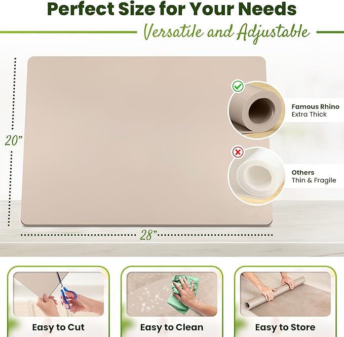Large Silicone Mat 28" x 20" Multipurpose Mat Thick Heat Resistant, Kitchen Counter Mat Waterproof - Coffee Machine, Glass Top Stove Cover Countertop Protector for Air Fryer, Baking mat (Beige)