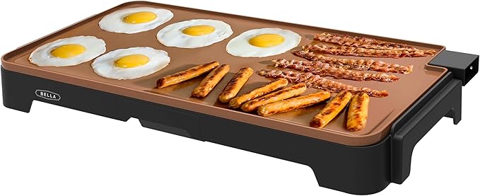 bella XL Electric Ceramic Titanium Griddle, Make 15 Eggs At Once, Healthy-Eco Non-stick Coating, Hassle-Free Clean Up, Large Submersible Cooking Surface, 12" x 22", Copper/Black