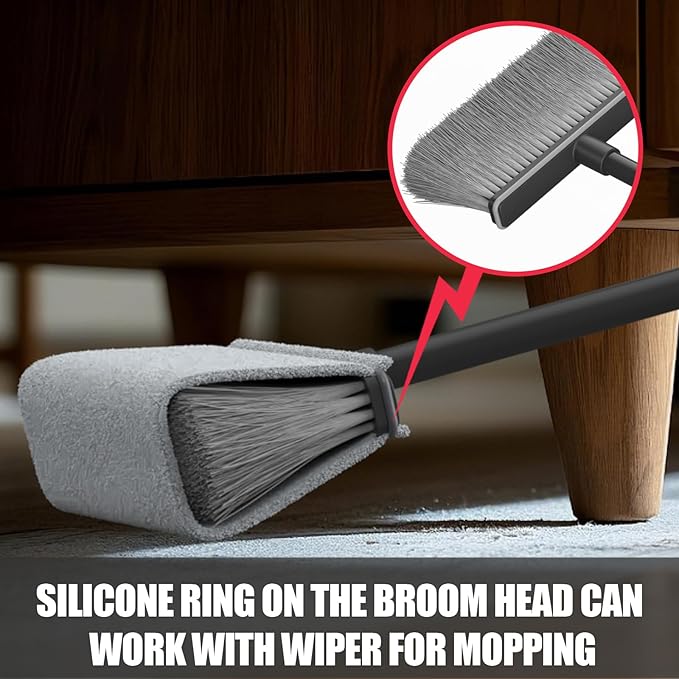 Broom with Dustpan Combo Set, Dust Pans with Long Handle, Brooms with Dustpan, Dust Pan Broom Kit for Home Kitchen & Yard Outside Sweeping(Gray&Red)