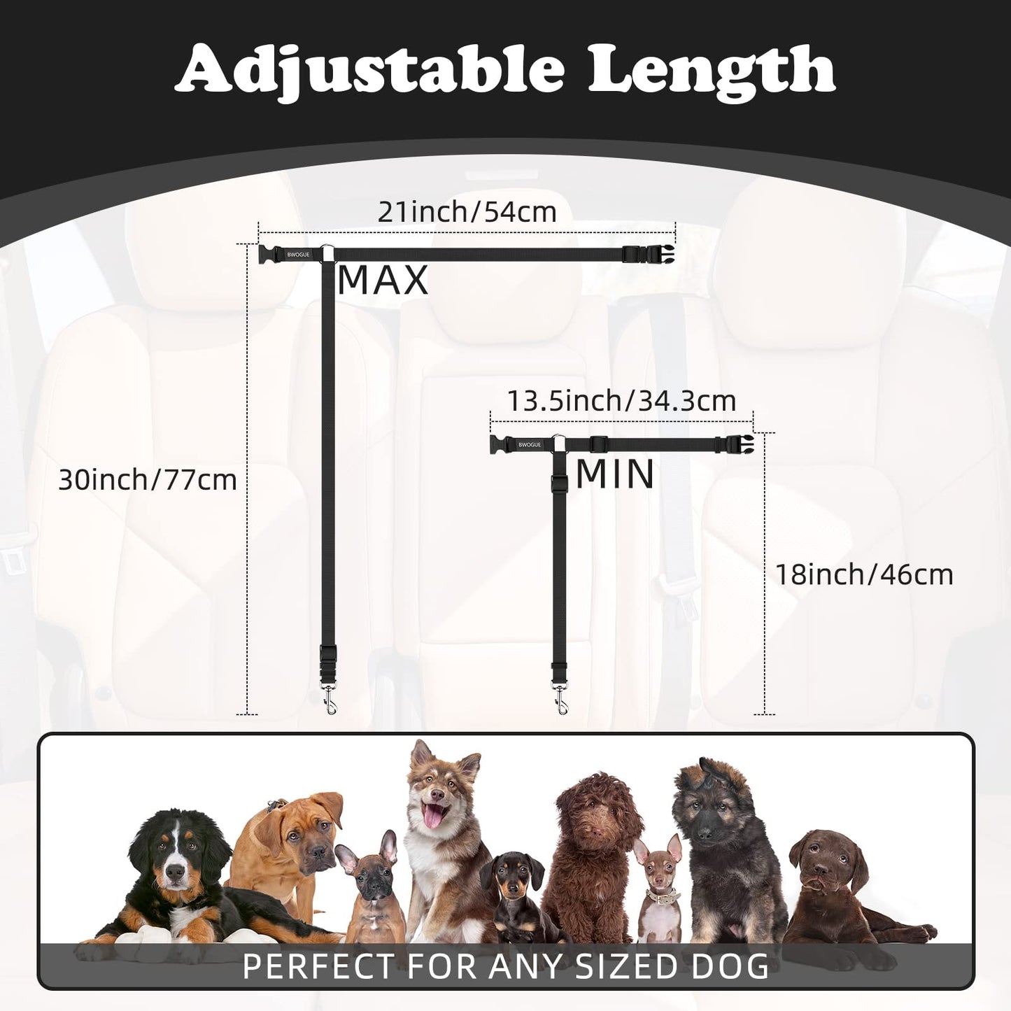 BWOGUE Dog Seat Belt for Car, Headrest Restraint Safety Lead, Dogs Cats