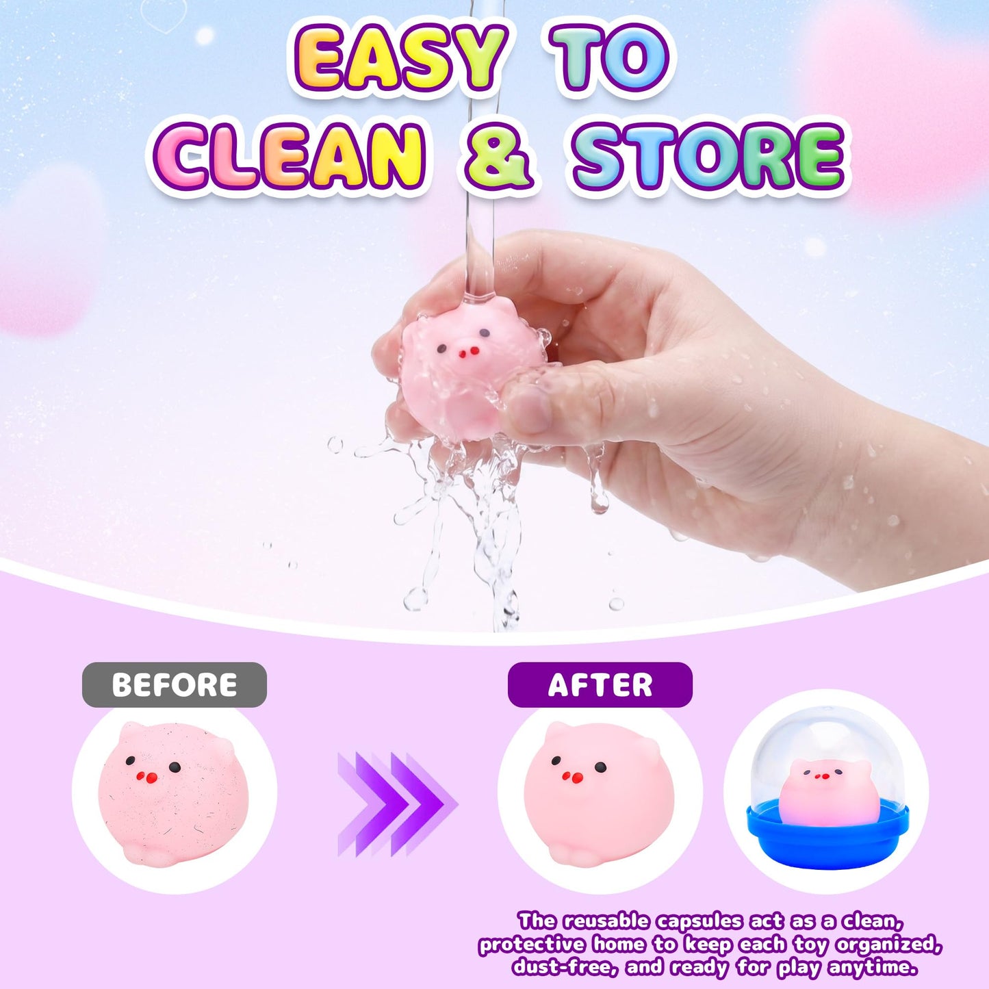 15 Mochi Squishy Toys with 15 Reusable Capsules | On-the-Go Sensory Play, Mess-Free Storage | Perfect Party Favors, Classroom Prizes, Goodie Bag Stuffers, Travel Toys for Kids