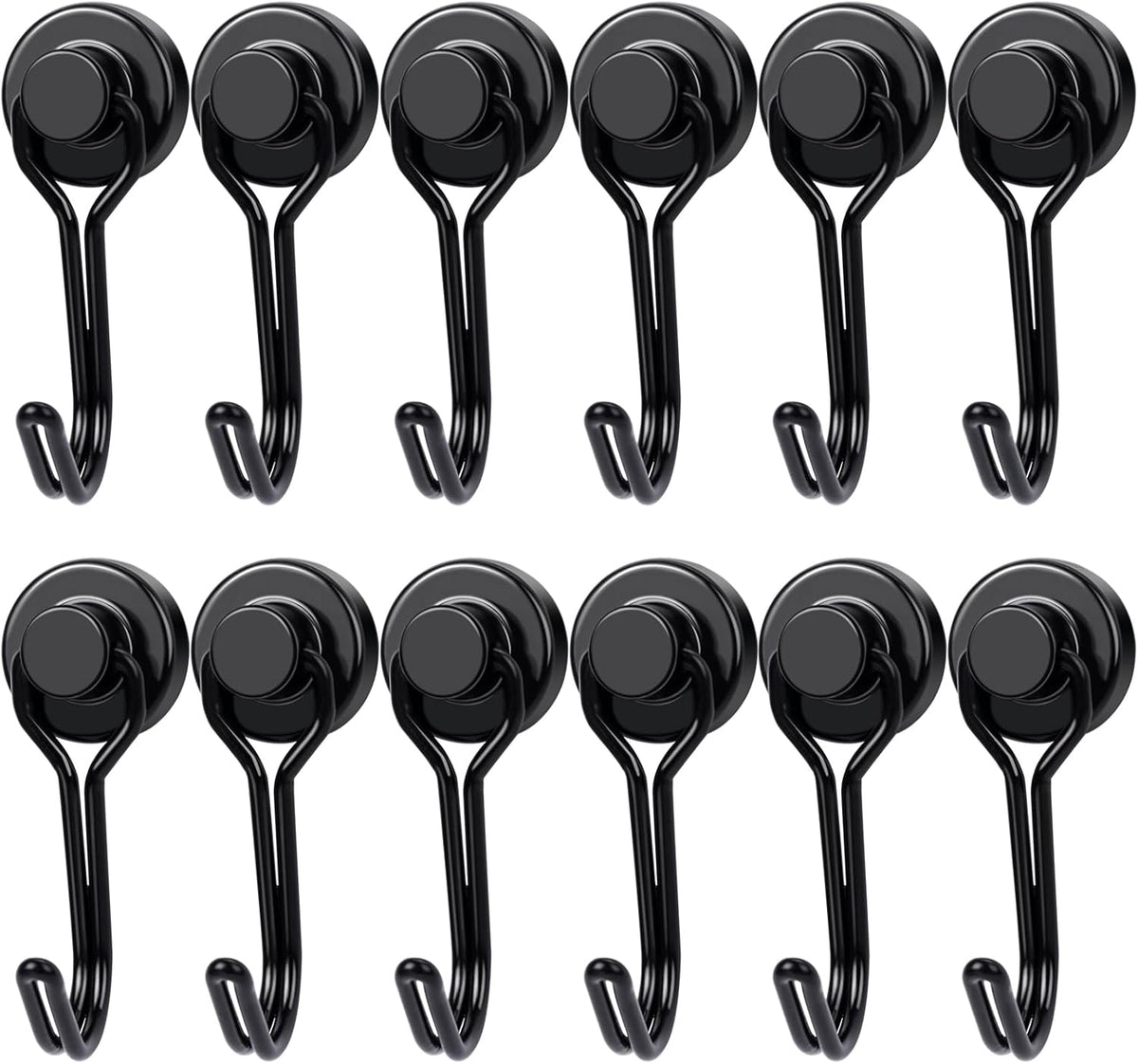 E BAVITE Swivel Swing Magnetic Hooks, 30LB（12pack） Refrigerator Magnet Hook,Strong Neodymium Magnets, Perfect for Refrigerator and Other Surfaces,60mm(2.36in) in Length