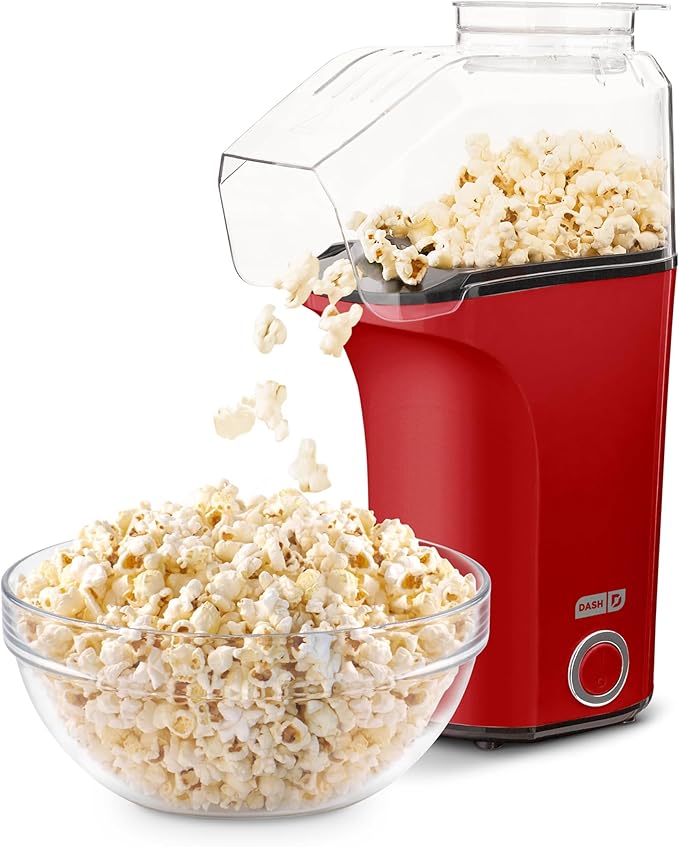 DASH Fresh Pop Popcorn Maker - Oil-Free, Air Popcorn Popper - With Measuring Cup & Recipe Guide - Perfect for Movie Nights - 16 Cups, Red