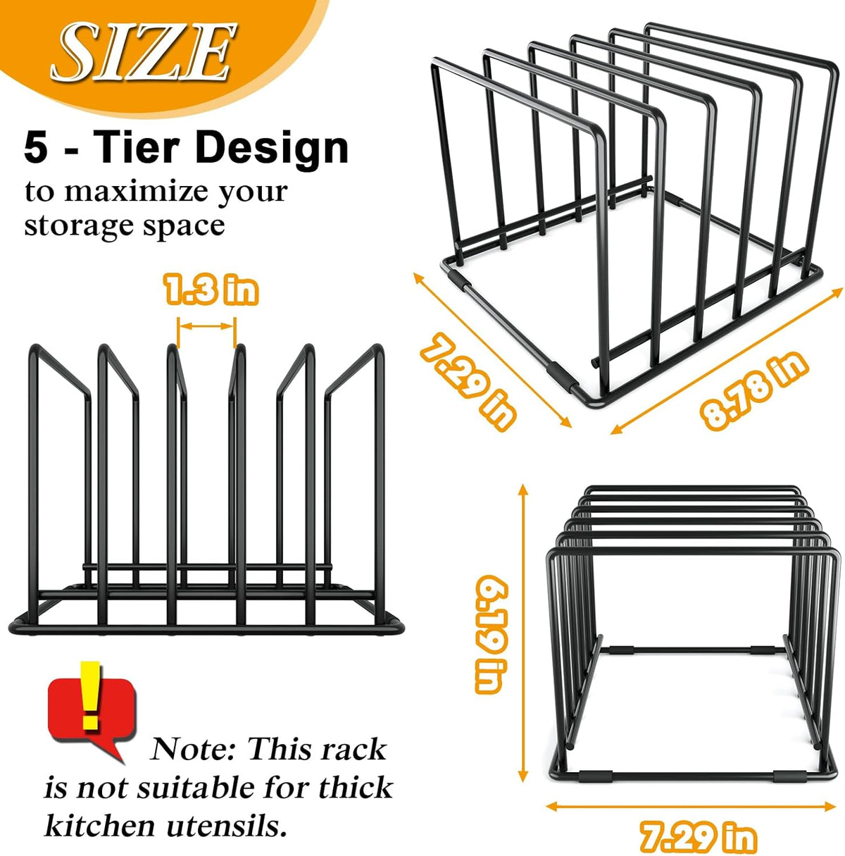 5-Tier Dish Rack & Cutting Board Organizer – 5-Tier Metal Rack for Cutting Boards, Bakeware, Trays – Space-Saving Kitchen Storage, Rust-Resistant Dish Organizer for Cabinets, Countertops & Pantry