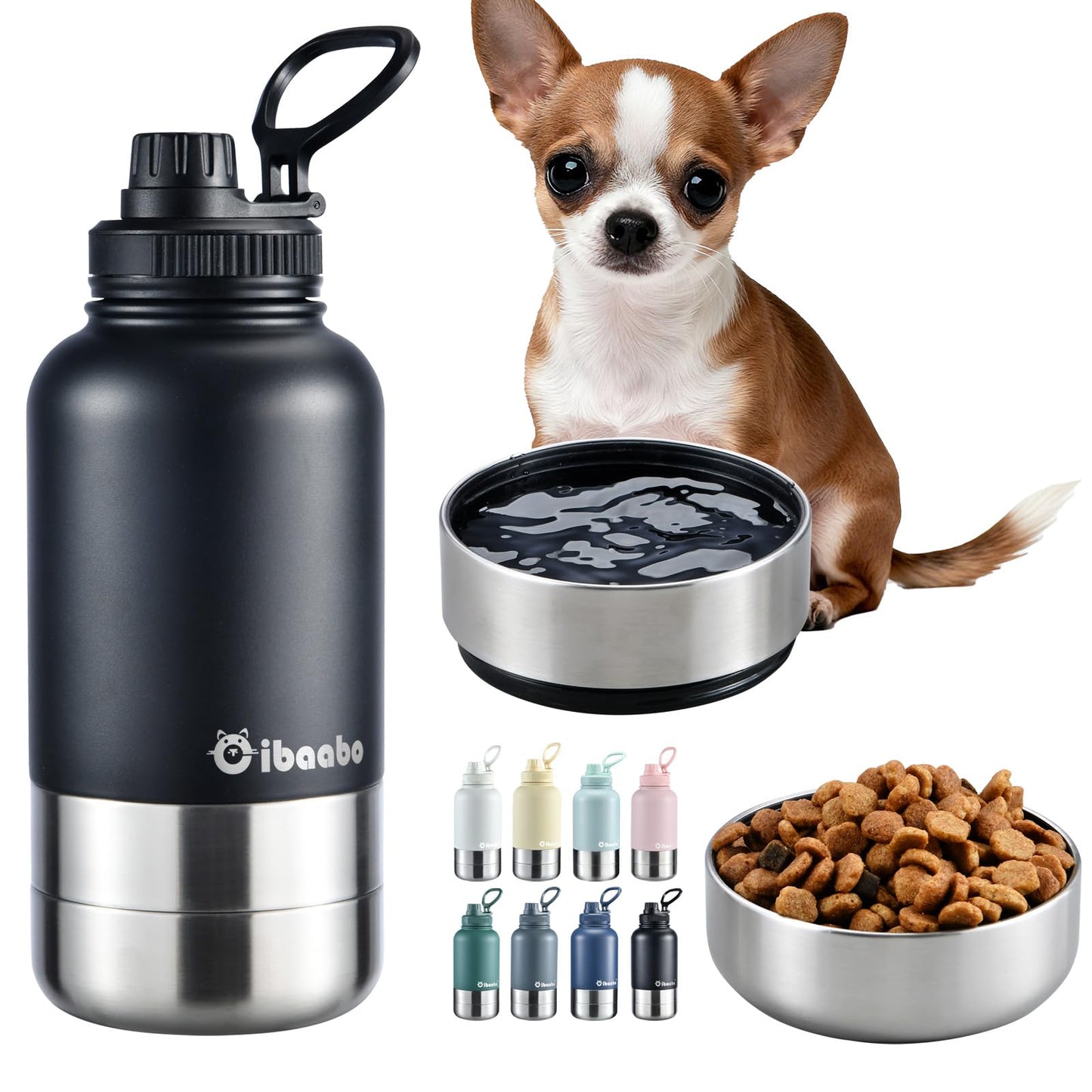 Cibaabo Insulated Dog Water Bottle 32oz Keep Water Cool with 2 Bowls