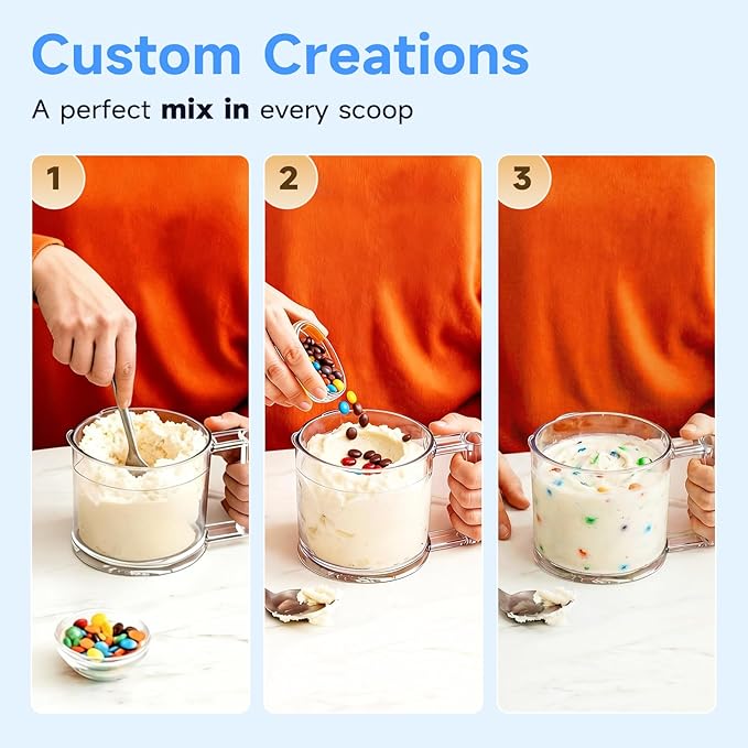 Ice Cream Maker & 10-in-1 Frozen Treat Maker, 20 oz 1 Pint, Mix-In + Re-Spin for Creamy Texture, Gelato, Sorbet, Slushie, Frozen Yogurt & Smoothie Bowls Machine for Homemade, Recipe Guide