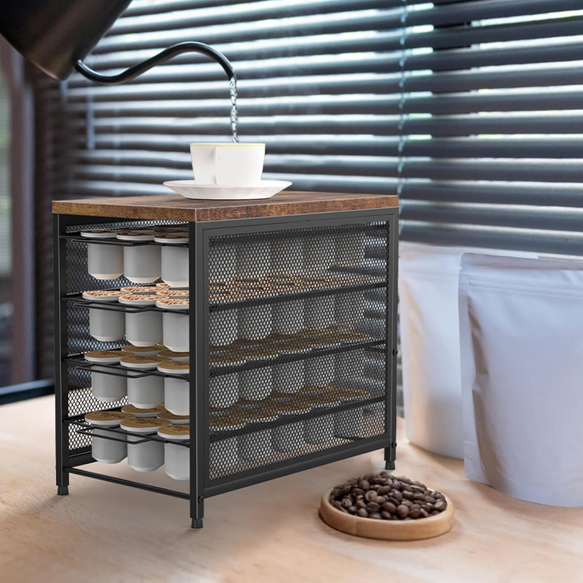 NANANARDOSO Coffee Pod Holder For Counter, 4 Tier Coffee Pod Drawer for Keurig Pod Storage Drawer Holder, 72 Capacity Pods Storage Organizer Cups Capsule with Sliding Baskets for Coffee Station