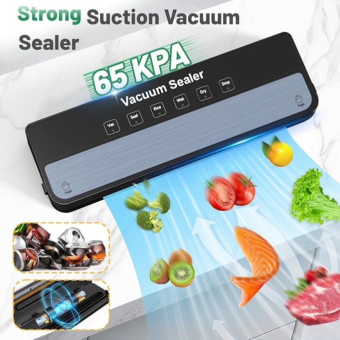 MAXDONE Vacuum Sealer Machine Food Vacuum Sealer for Food Storage Food Sealer Machine 6-in-1 for Dry/Moist Modes, Compact Design with 10 Vacuum Sealer Bags