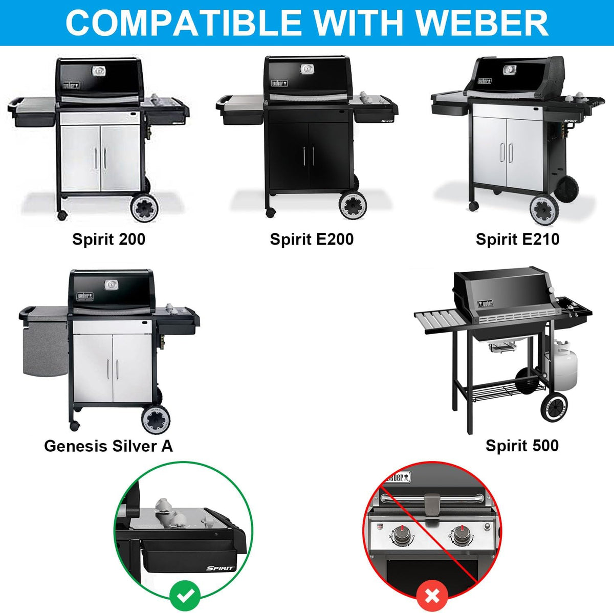 Full Size Griddle for Weber Old Spirit 200 Series Grills, Flat Top Griddle for Spirit E/S 200 & 210 Side Control Panel, Spirit 500, Genesis Silver A Gas Grills, Replace for 7521 7522 7523 65904 65905