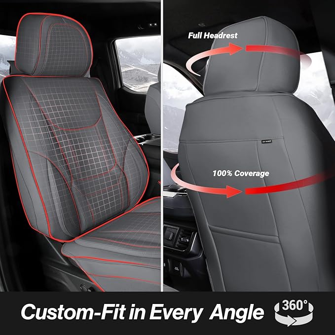 Coverland Custom Fit Car Seat Covers for SUV Compatible with [RAV4, CR‑V, Forester, Bolt EUV, IONIQ 5, HR‑V, Yukon] Premium Waterproof Non-Slip Interior Seat Protector [Front Dark Gray - Chart A27]