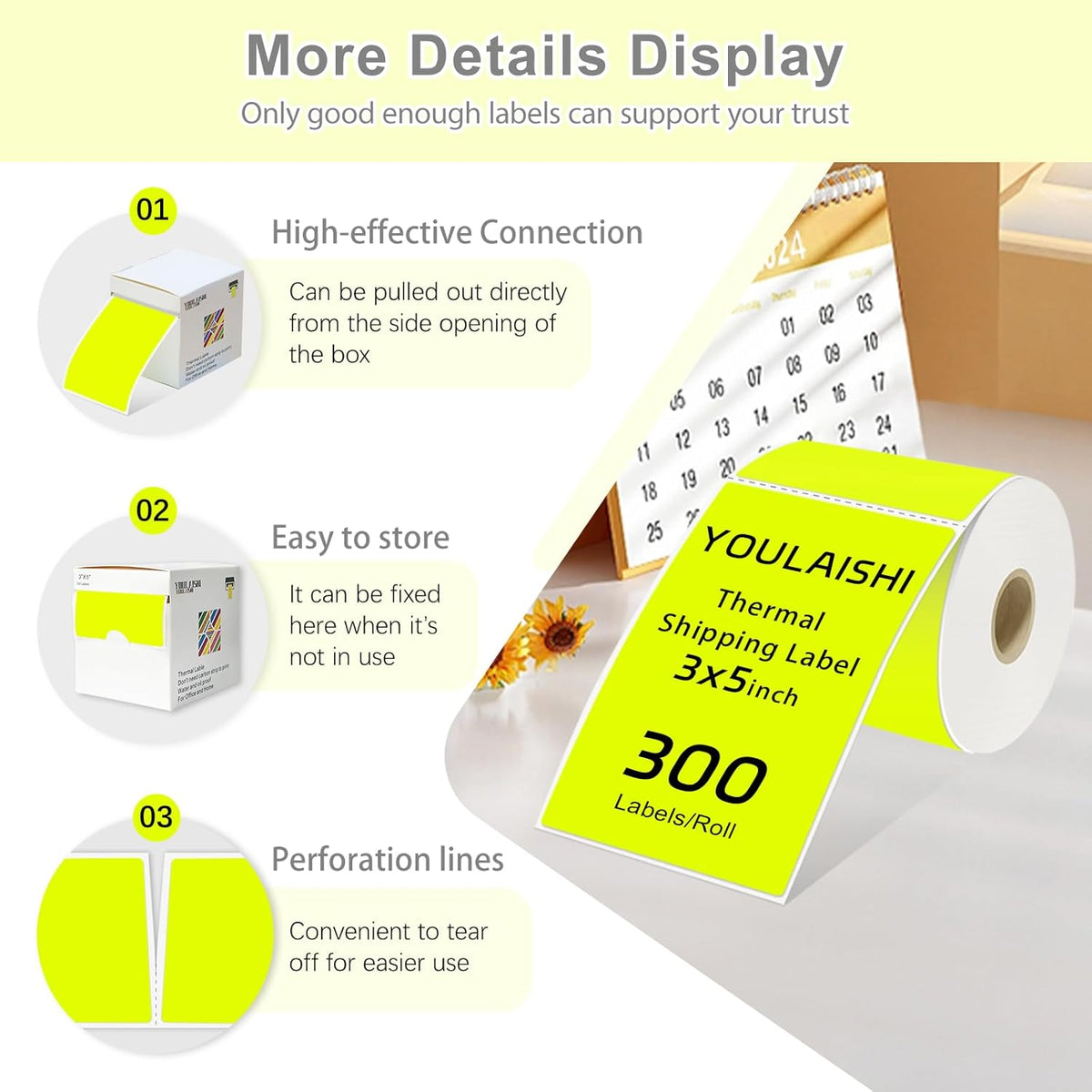3 X 5 Inch Printable Rectangle Color Coding Labels, 300 Per Roll Adhesive Color Coding Stickers for Bar-Codes, Address, Small Business Labeling, Inventory, Fluorescent Yellow