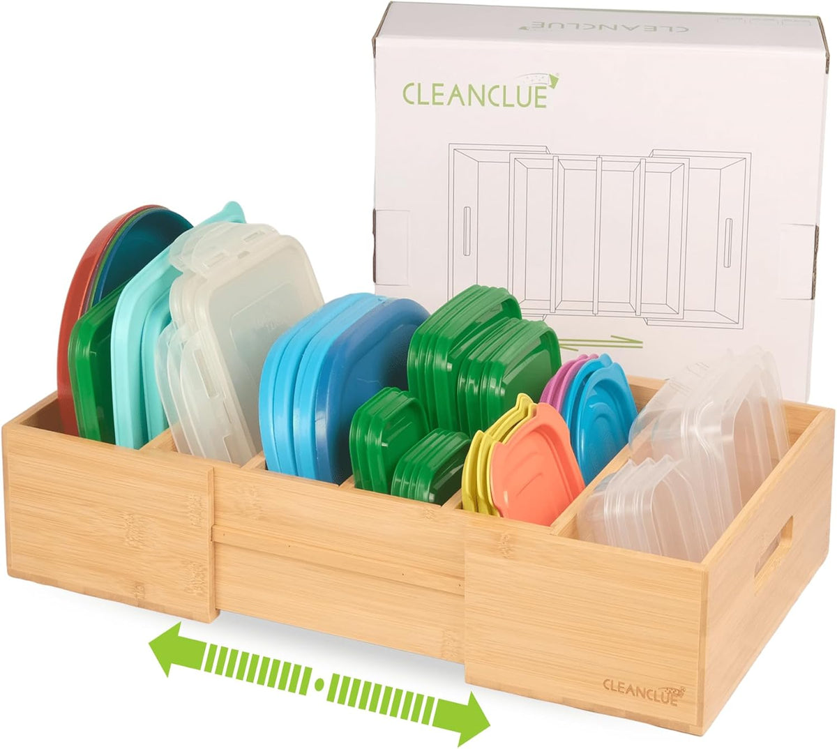 Bamboo Pot and Lid Organizers Bundle: White and Natural - Expandable Kitchen Cabinet Storage for Food Container Lids and Pans - Adjustable Dividers
