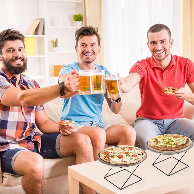 12 Pcs Pizza Stand Set: 4 Metal Stands, 4 Pizza Pans, 4 Spatulas for Weddings, Party(Silver,Square)