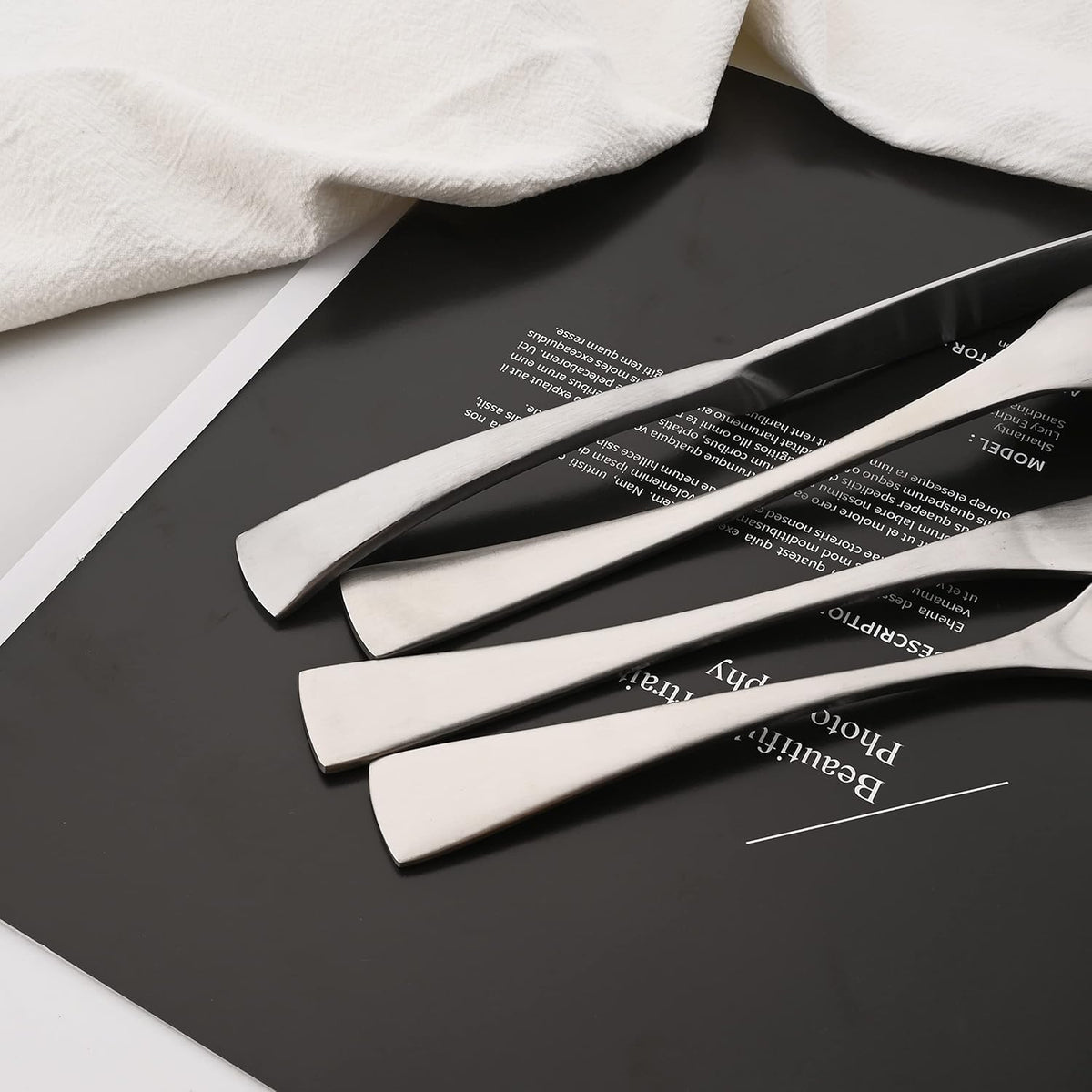 Luxury 304 Stainless Steel Matte Silver Cutlery Flatware Set - Utensil Set Steak Spoons and Forks Knife Silverware Set,Service for 4 (24-Piece)