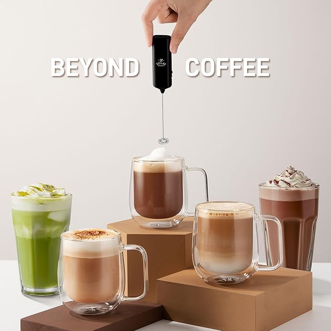 Mini & Mighty Milk Frother Wand – Powerful Handheld Coffee Frother, Battery Operated Drink Mixer – Compact Pocket Size – Detachable Whisk for Latte, Cappuccino, Matcha, Hot Chocolate – Black