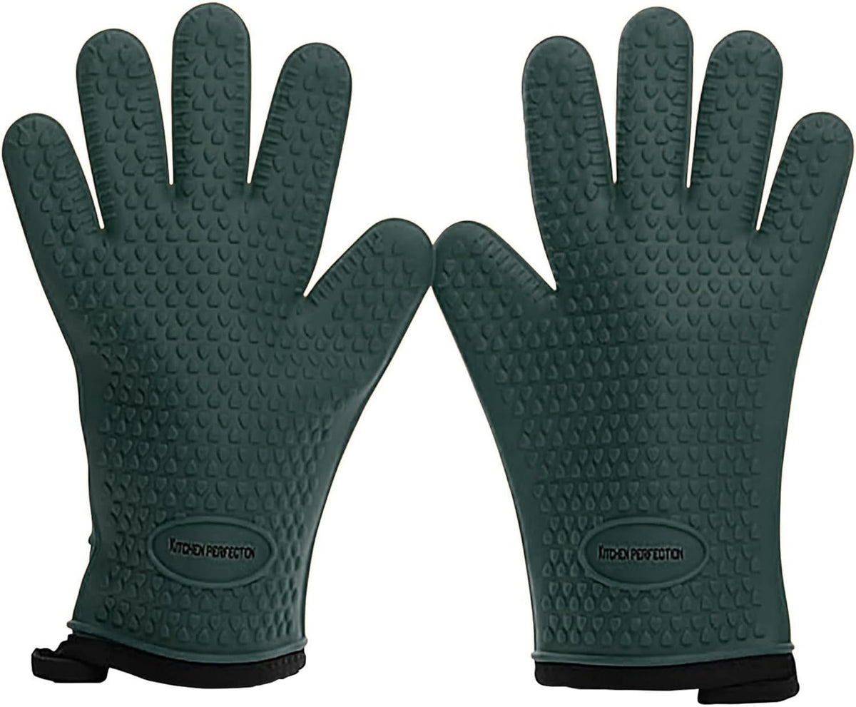 Kitchen perfection Silicone Smoker Oven Gloves -Extreme Heat Resistant BBQ Gloves -Handle Hot Food Right on Your Grill Fryer Pit|Waterproof Oven Mitts |Superior Value Set+3 Bonuses