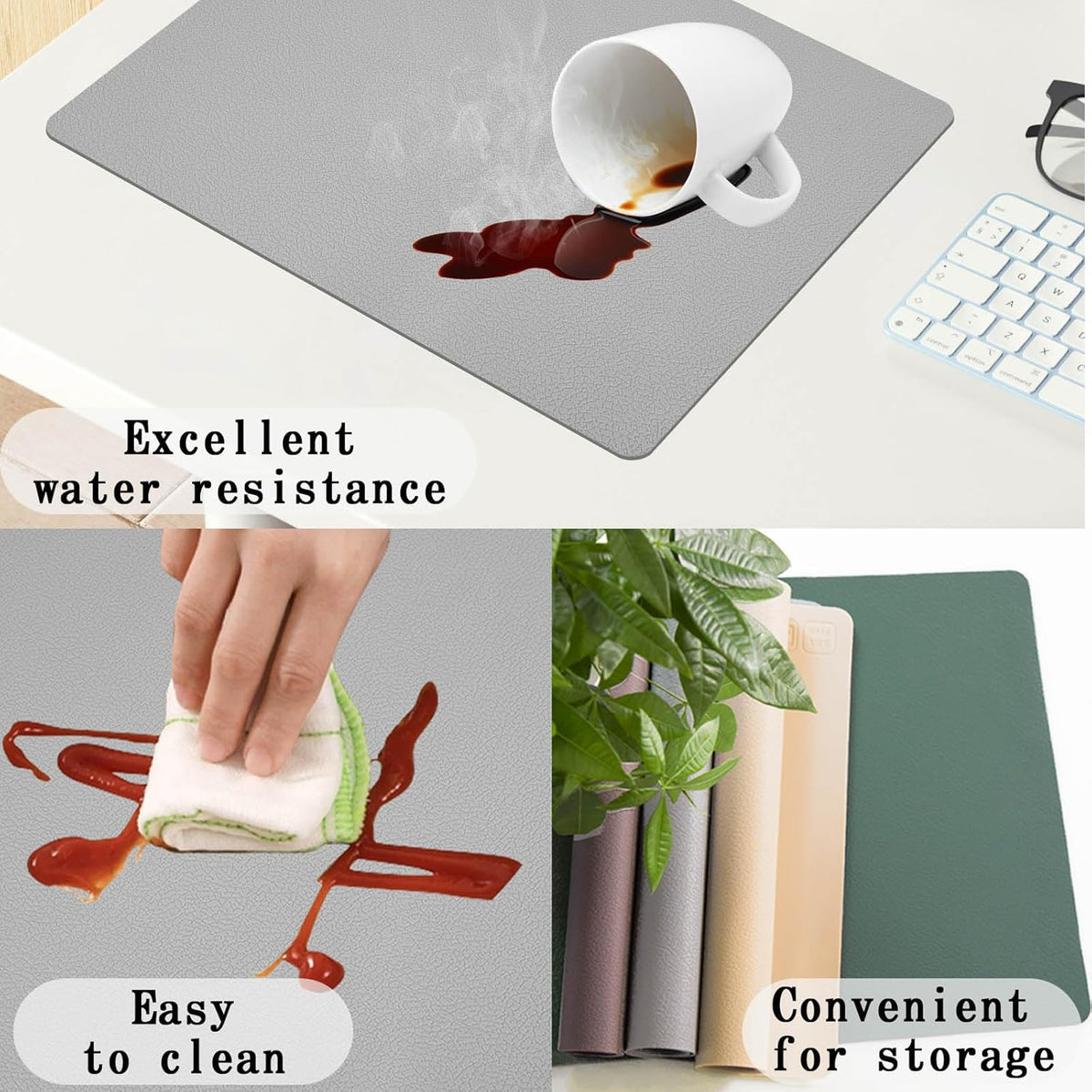 Silicone Placemats Set of 4, Heat-Resistant Placemats,Non-Slip Table Mats, Foldable Mats, Easy Clean Placemats, Perfect for Indoor & Outdoor Dining, 12.6 x 17.7 inches by Siliconty(Gray)