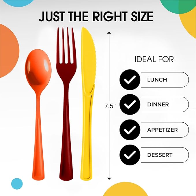 Party Solids Thanksgiving Plastic Cutlery Set - 150 Pieces