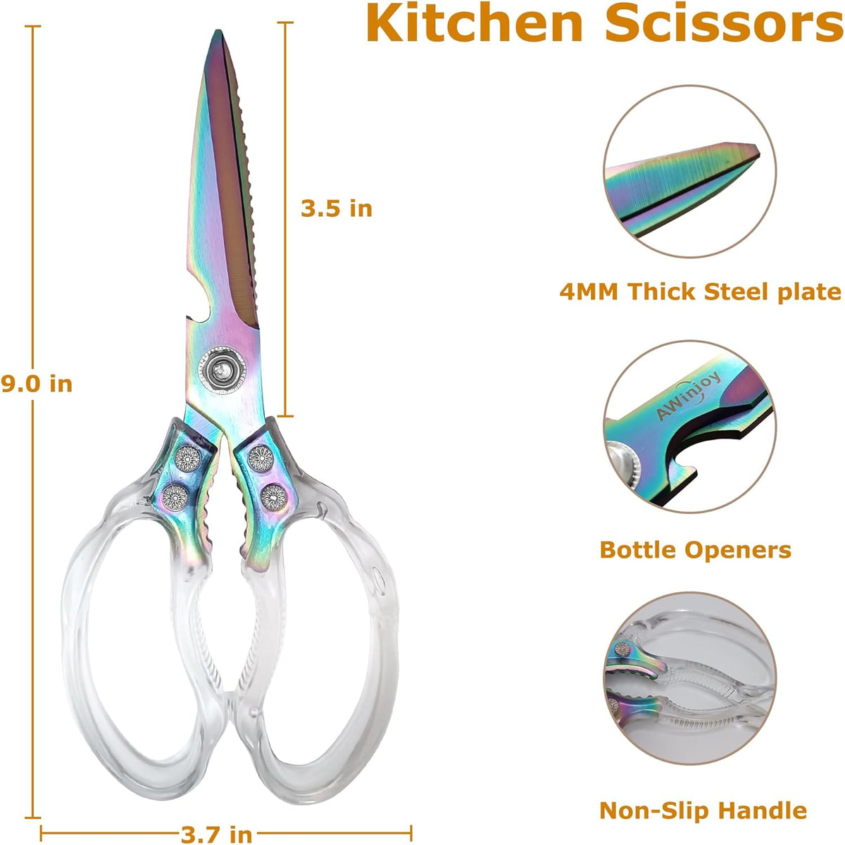 Kitchen Scissors, Heavy Duty Sharp Kitchen Shears Dishwasher Safe, Kitchen Accessories Cooking Shears for Kitchen Meat Chicken Fish Poultry Herb Bread (Blade Gold), skr-05