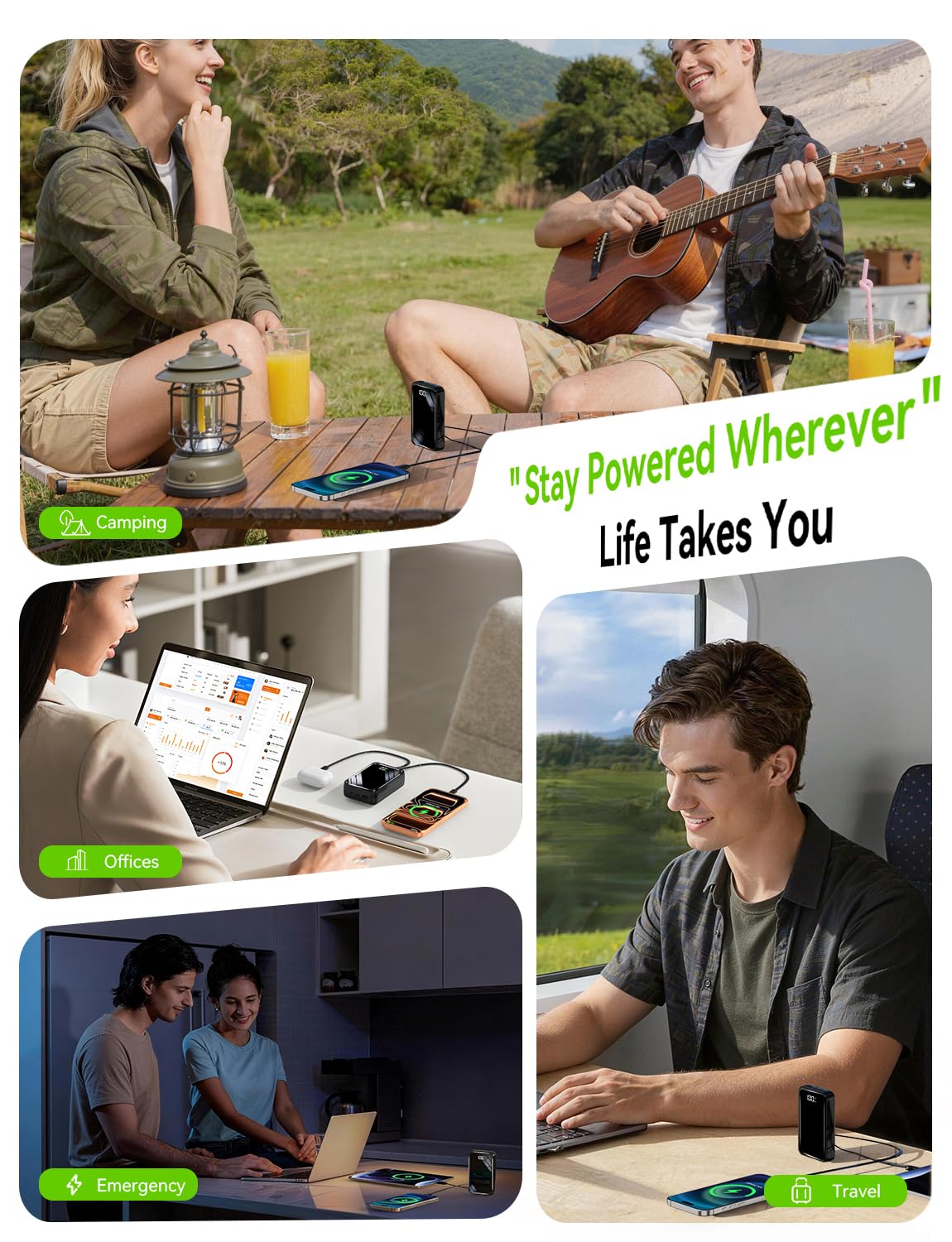 YBYP 50000mAh Portable Charger, 50% Smaller Power Bank Built-in 4 Cables