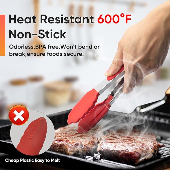 Small Silicone Tongs for Cooking,3 PCS 7-Inch Mini Serving Tong-600°F Heat Resistant Non Stick Stainless Steel Tong s with Silicone Tips Food Tong Cooking Tongs for Salad,Buffet Serving