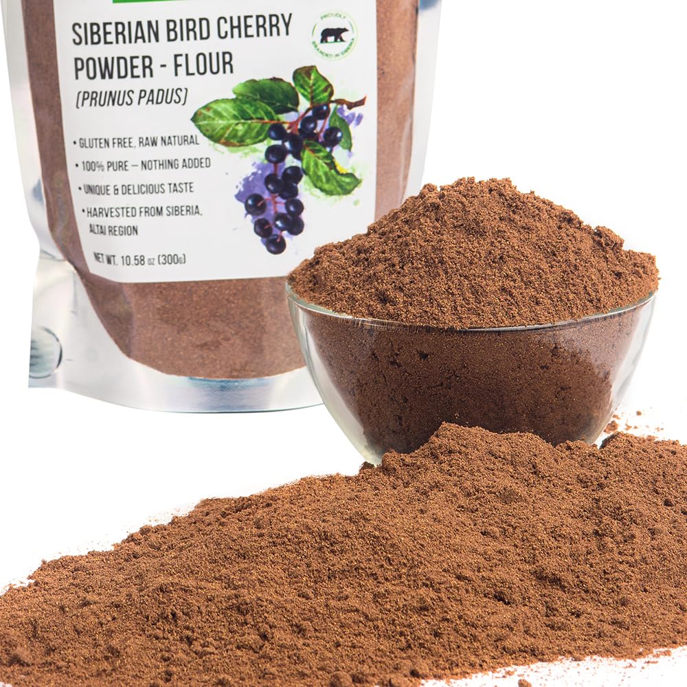 Authentic Siberian Bird Cherry Powder (Flour), Gluten free, Raw Natural 300gr/10.58oz Altai Region Wild Harvested
