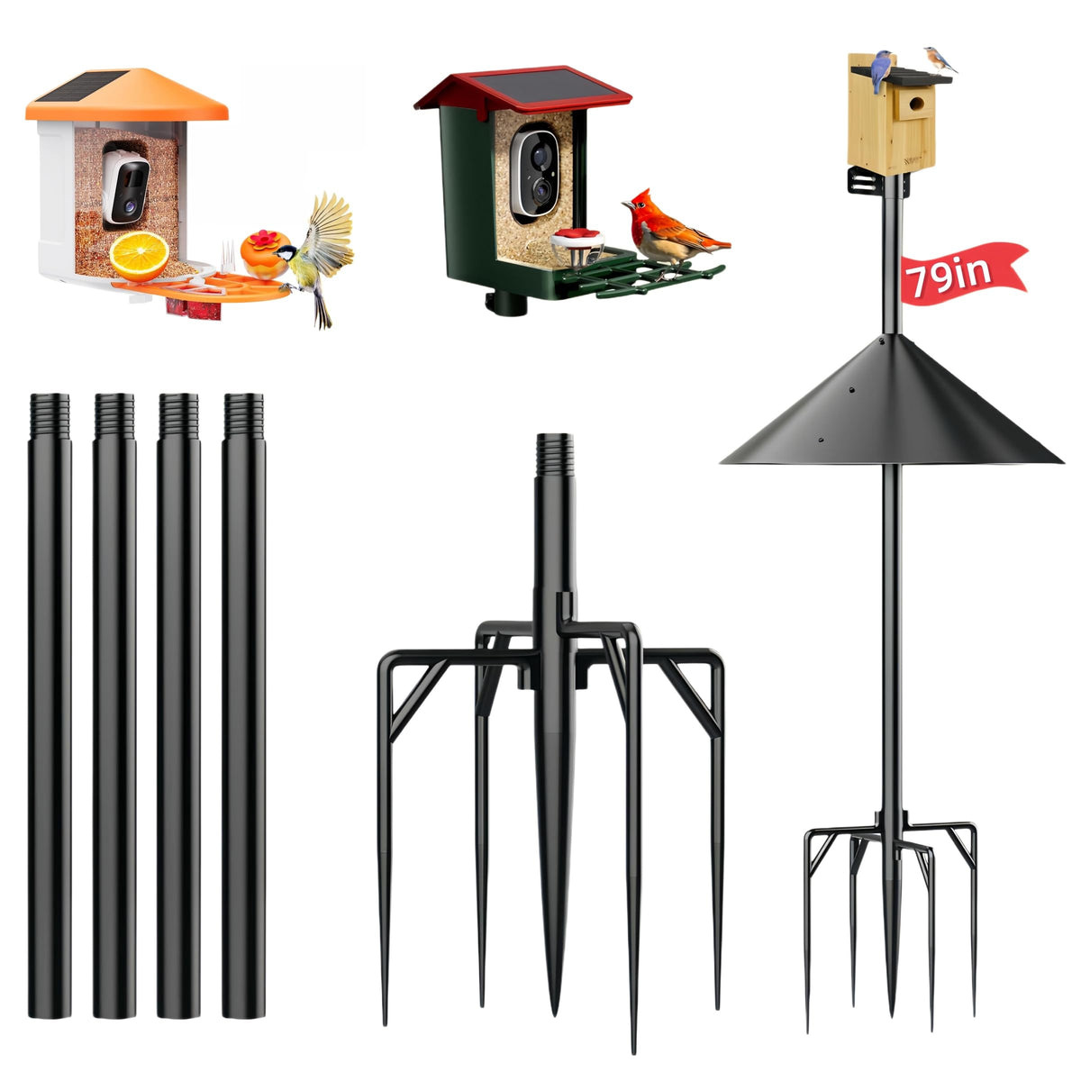 NSYOOMH Dia 1 Inch Bird Feeder Pole with 19" Proof Squirrel Baffle