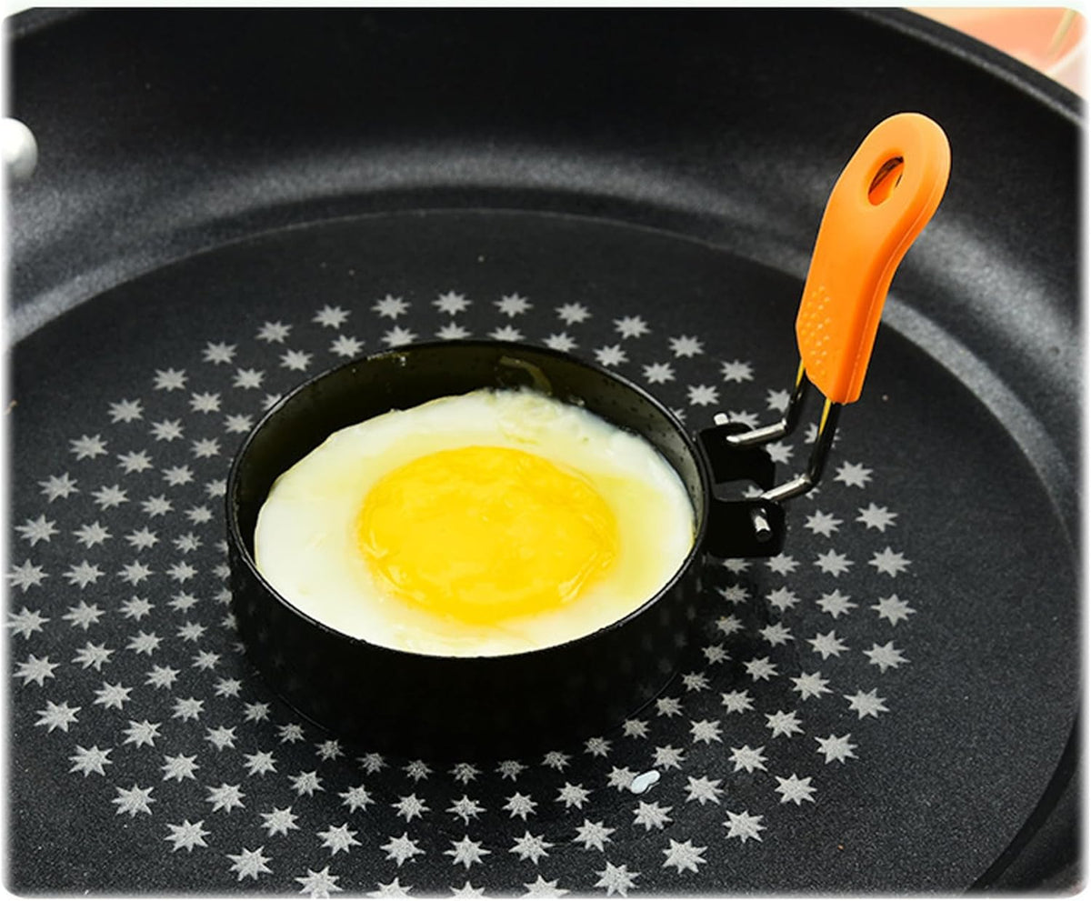 3.5" Egg Rings 6“ Pancake Mold with Silicone Handle, Round Mold for English Muffins - Griddle Cooking Shaper for Indoor Camping Breakfast Sandwiches w/Silicone Oil Brush set of 6 (4pcs 3.5"+2pcs 6")