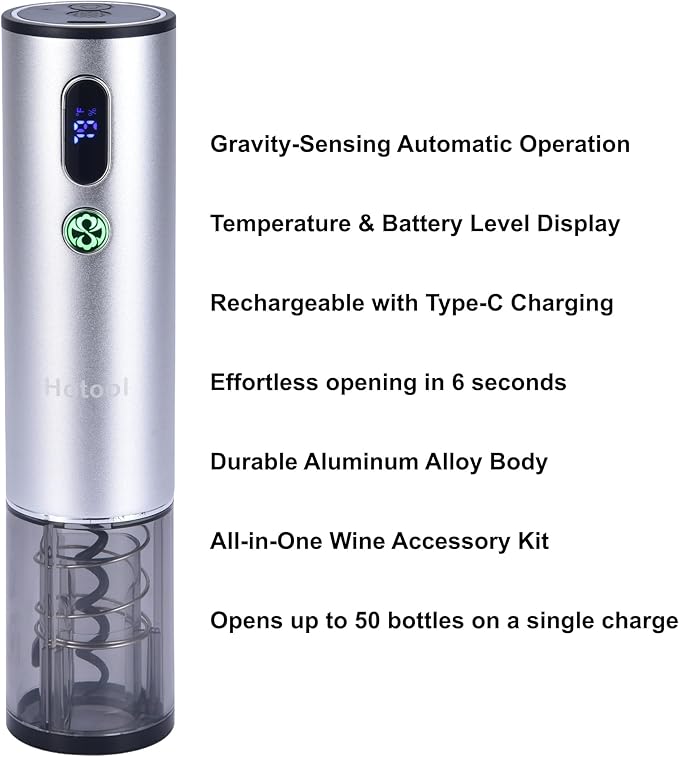 Electric Wine Opener with Wine Accessories -Rechargeable Wine Bottle Opener Set with Base, Wine Aerator, Foil Cutter and Wine Stoppers- Perfect Wine Gifts for Wine Lovers