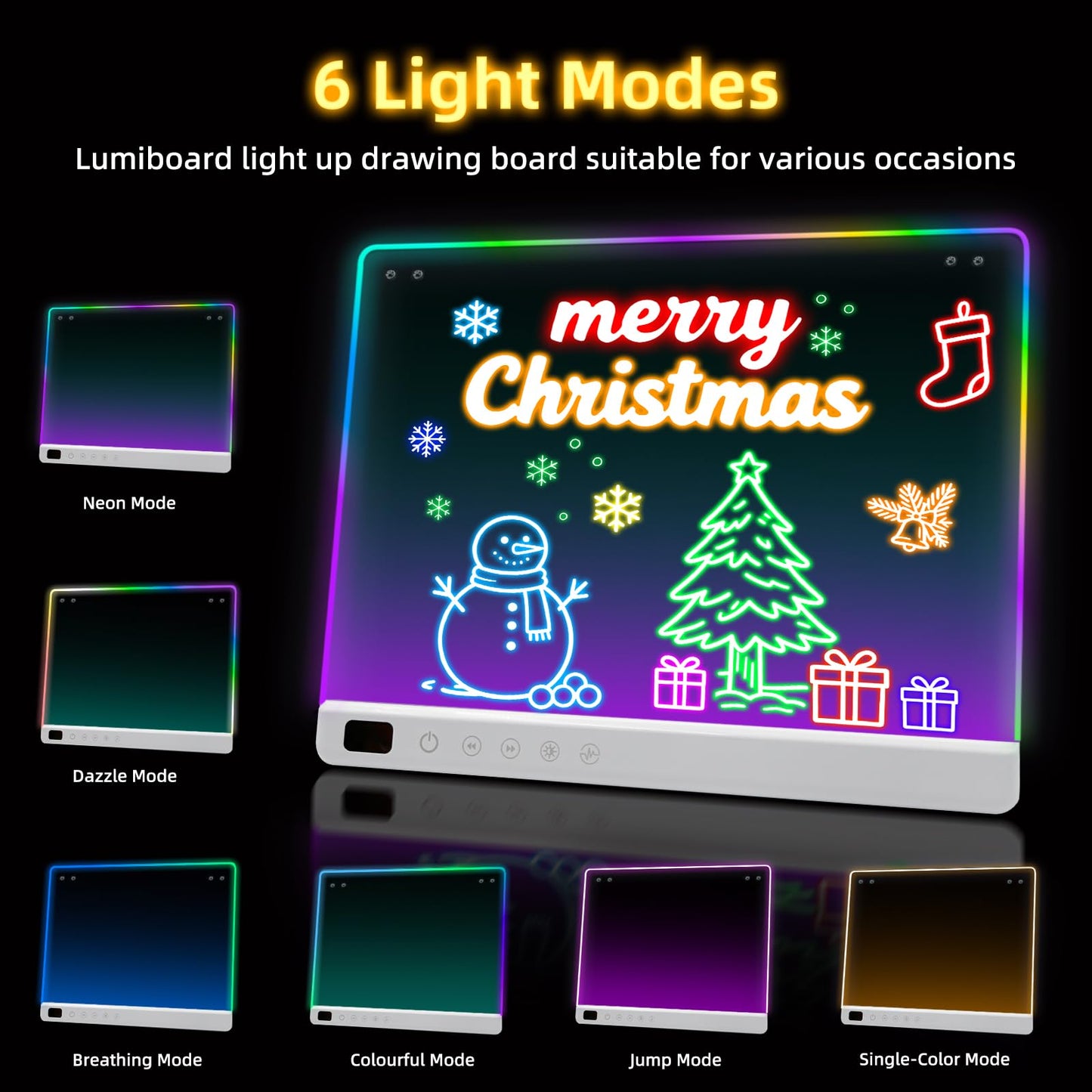 Lumiboard Led Drawing Board with 13 Light Effects, 16" Rechargeable Glow Doodle LED Note Board with Colors, Neon Light Up Drawing Tablet Gifts for Kids for Easter Birthday Christmas Gift Ideas