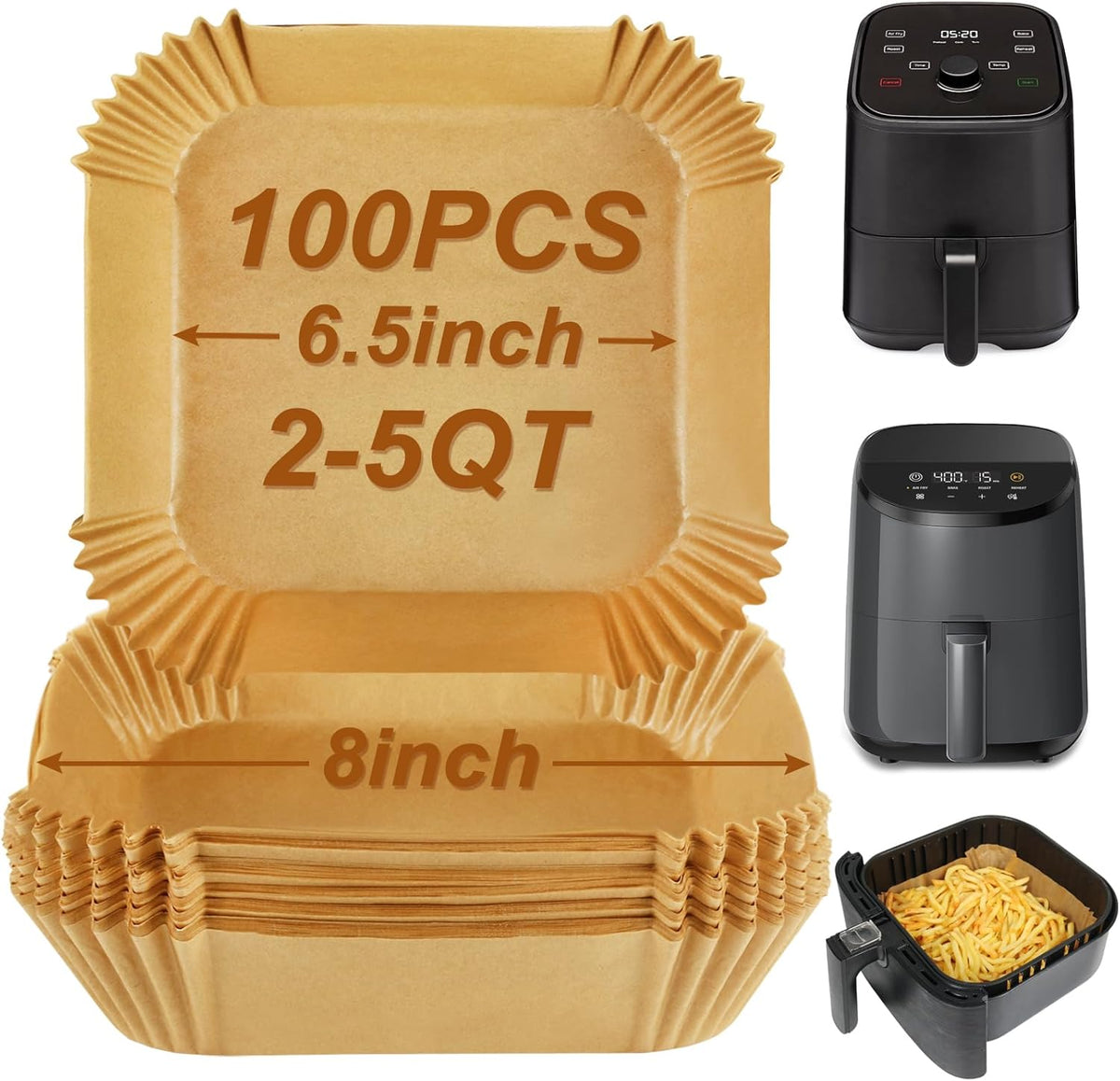 BYKITCHEN Small Air Fryer Disposable Paper Liners for 2 to 5QT Airfryer, Mini Air Fryer Parchment Paper Liners, Compatible with CHEFMAN 2 QT, Cosori 2.1 QT, Dash, Instant Pot Mini Airfryer