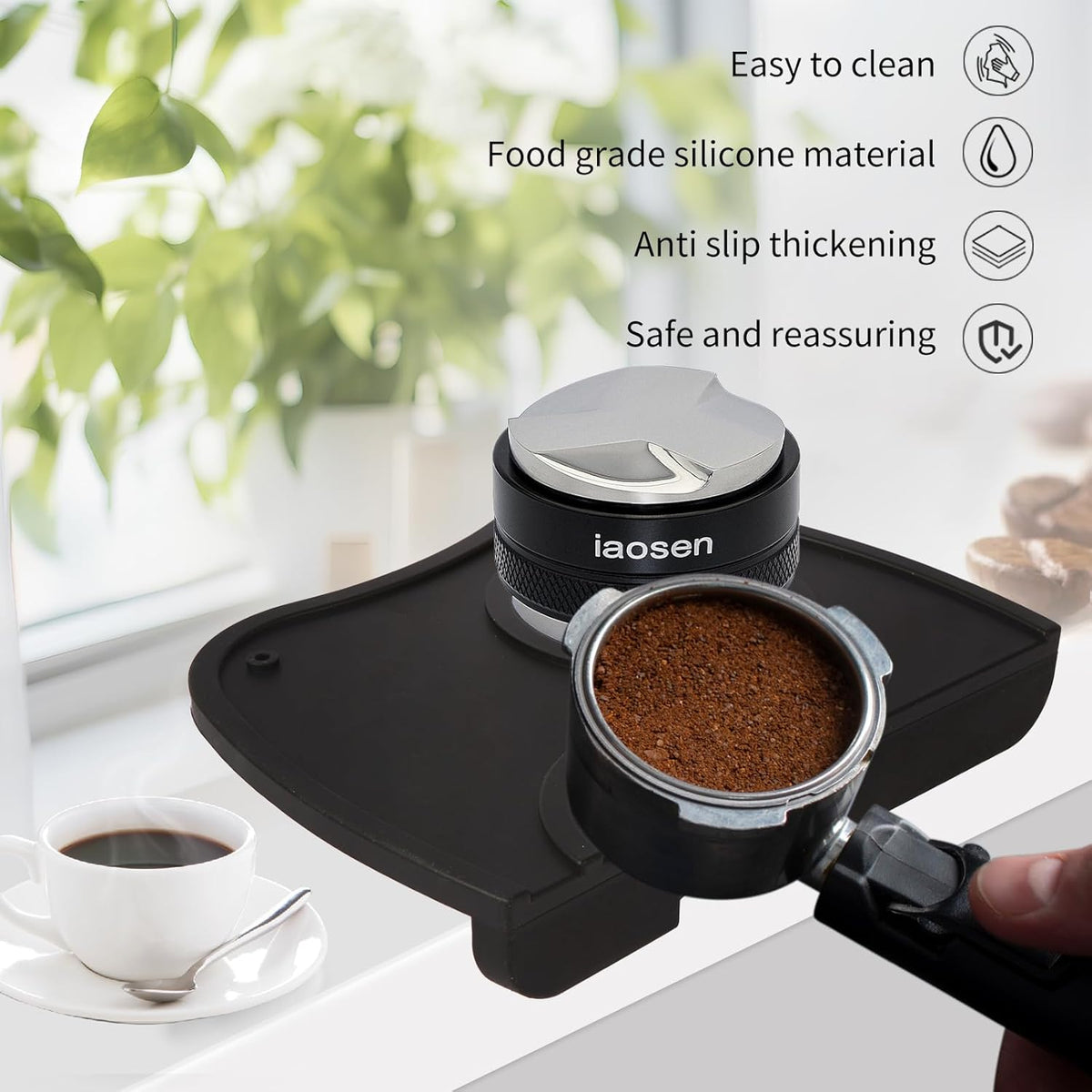 6 Inch Large Capacity Design Espresso Knock Box Tamping Mat Espresso Machine Accessories Set of 2 with Removable Knock Bar and Anti-Slip Base for Home Office Barista Tools for Bar Shop