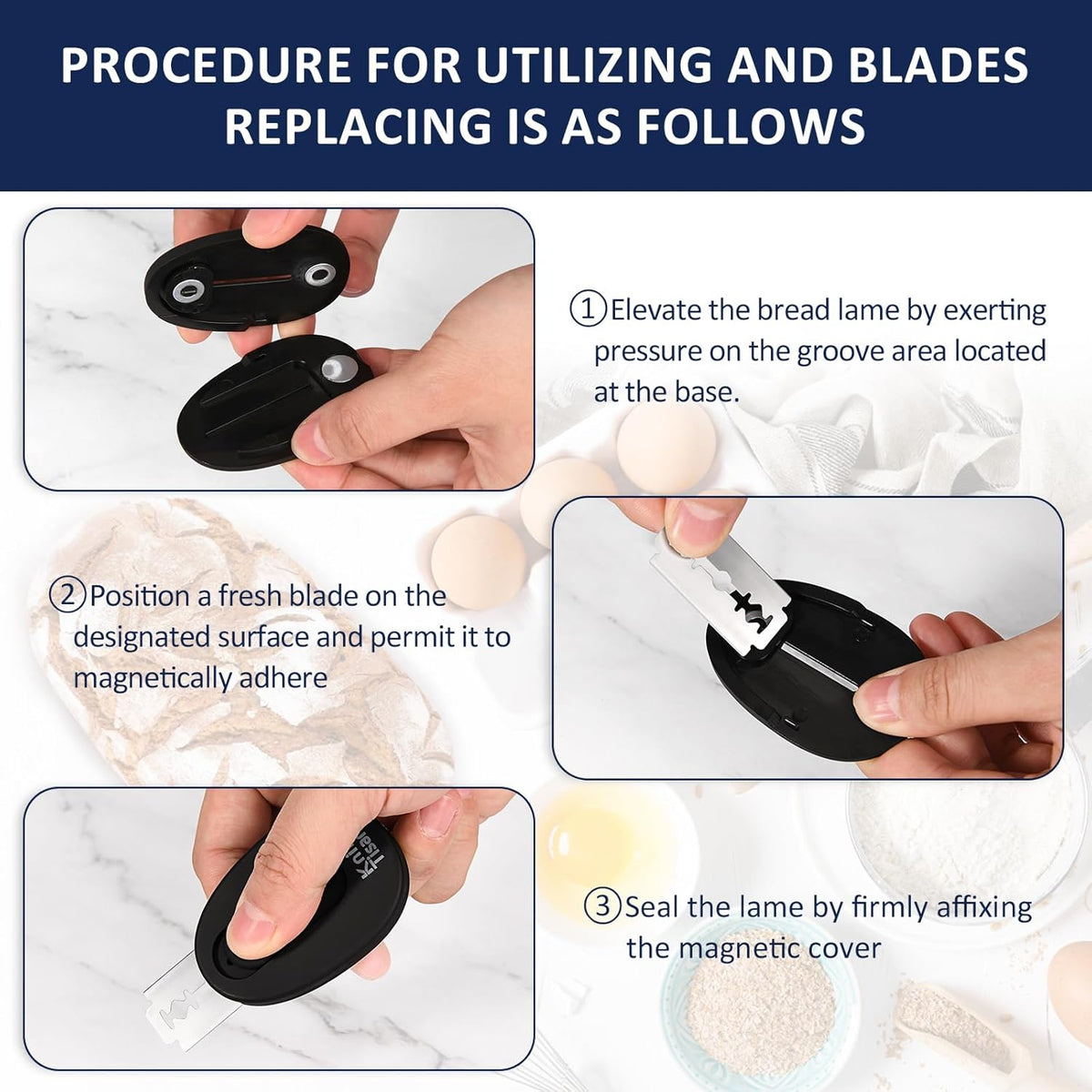 Extractable & Magnetic Bread Lame Dough Scoring Tool, Professional Sourdough Scoring Tool for Sourdough Bread Baking & Bread Making Tools 10 Razor Blades - Black