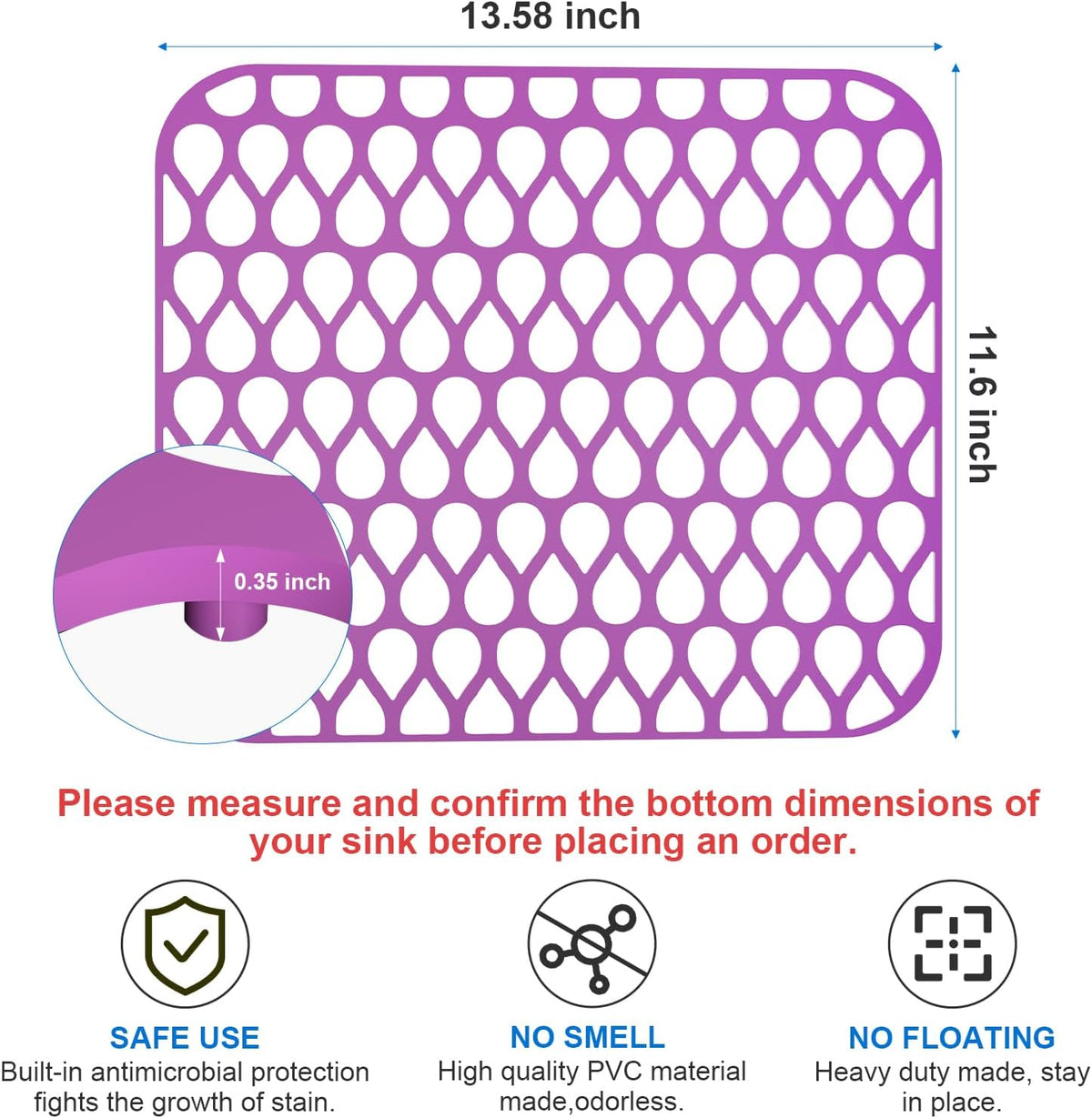 Sink Protectors for Kitchen Sink, 13.58"x 11.6" 2PCS Dish Rack, Protect from Stains, Damage, Scratches, Dishwasher Safe Grid, Silicone Mat for Kitchen Purple