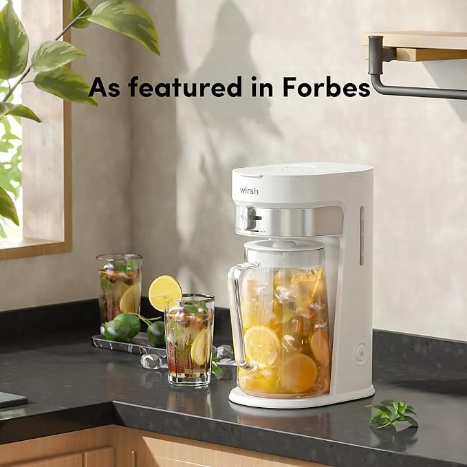 wirsh Iced Tea Maker with 3QT Pitcher, Iced Coffee Maker with Strength Control and Reusable Filter, Perfect For Iced Coffee, Latte, Tea, Lemonade, Flavored Water,White