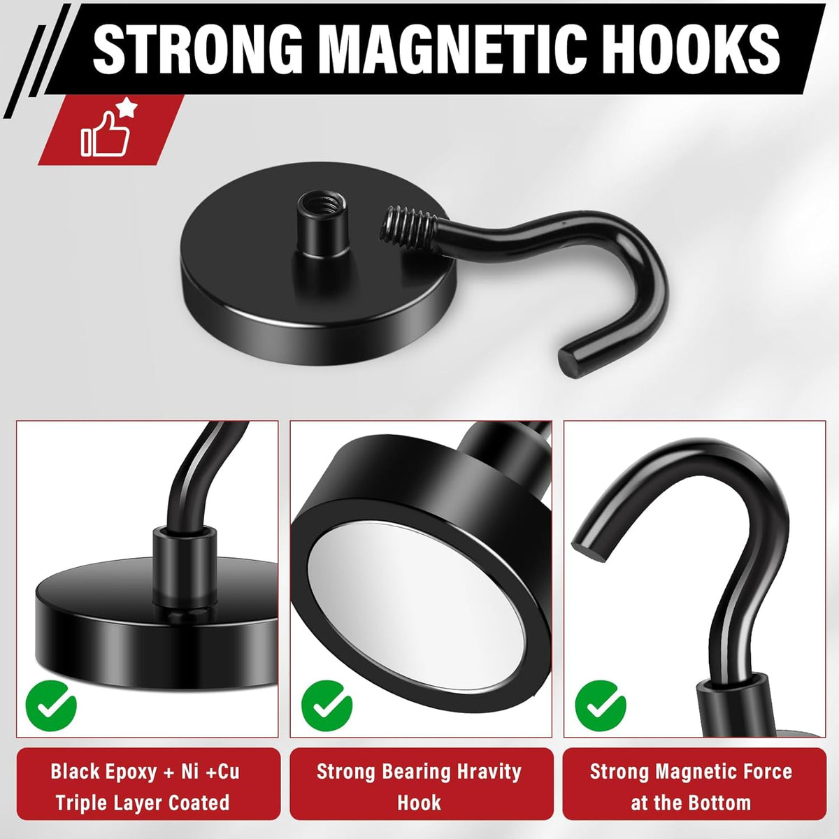 Magnetic Hooks, 110Lbs Black Heavy Duty Magnets Magnetic 2025 Cruise Cabins Ship Essentials Strong Magnet Hook for Classroom Home Refrigerator Door Fridge Camping Hanging 12 Pack