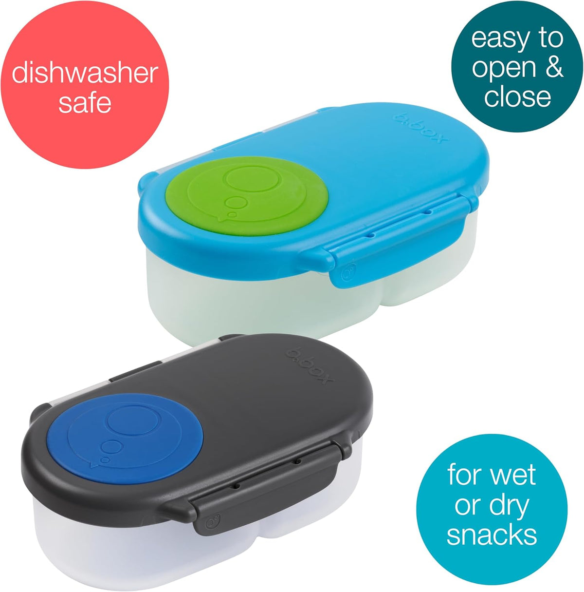 b.box Snack Box (2-pack) Reusable Snack Containers with Lids – Bento Box for Kids & Toddlers, Leakproof Lunch Box, BPA-Free and Dishwasher Safe Snack Container (O'Breeze + Blue Slate, 1 3/4 Cup)