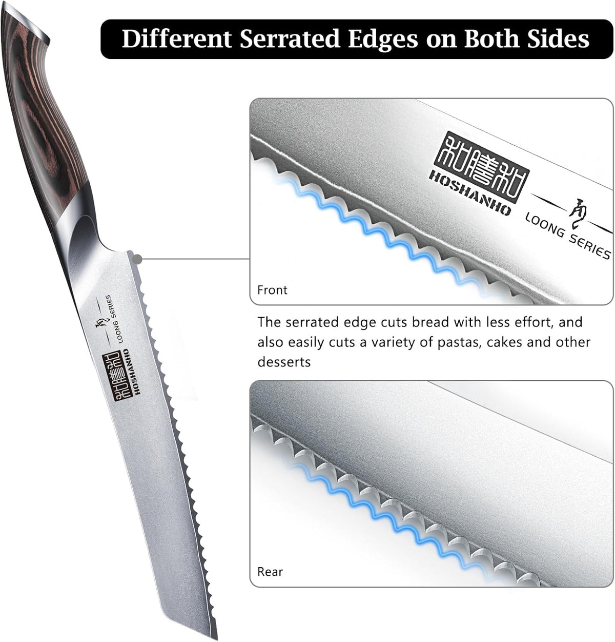 Bread Knife 8 inch, Japanese High Carbon Stainless Steel Serrated Bread Knife, Professional Bread Cutting Knife for Homemade Bread