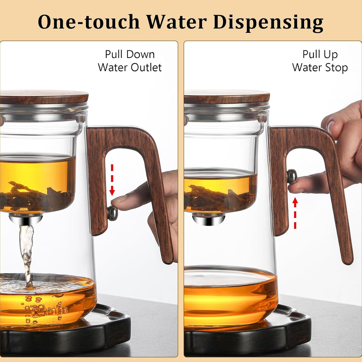 Enchanti Tea Pot - 800 ml/27.1 oz Magic Witchcraft Enchanted Glass Teapot with Strainer, Wooden Handle, Magnetic Water Separation Design, for Loose Leaf, Flower & Herbal Teas