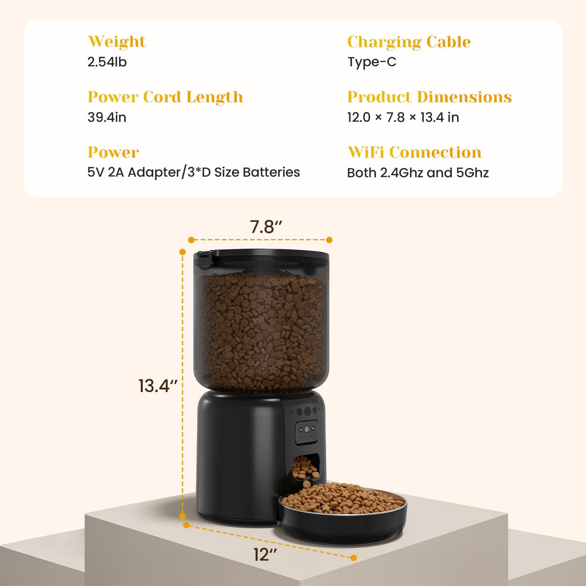 Fansafurn Automatic Cat Feeder with 2K HD Camera, Automatic Dog Feeder with App Control via 2.4G/5G WiFi, Dual Power System & Voice Recording, 4L Food Dispenser for Cats and Small Dogs, Black