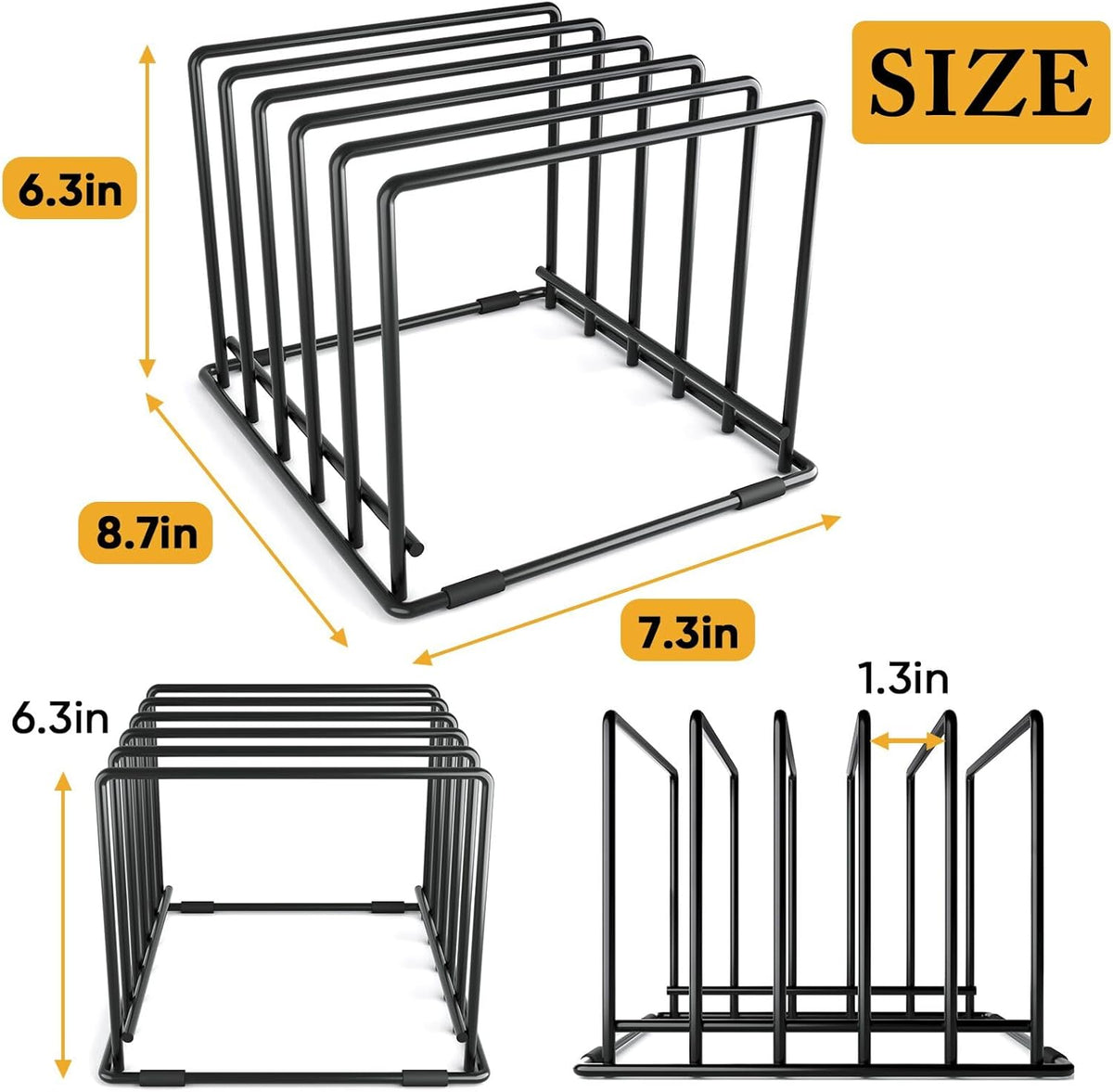 Kitchen Pan Organizer and Pot Rack, 5-Slot Steel Holder for Thin Pans, Baking Trays, and Cutting Boards - Space-Saving Storage