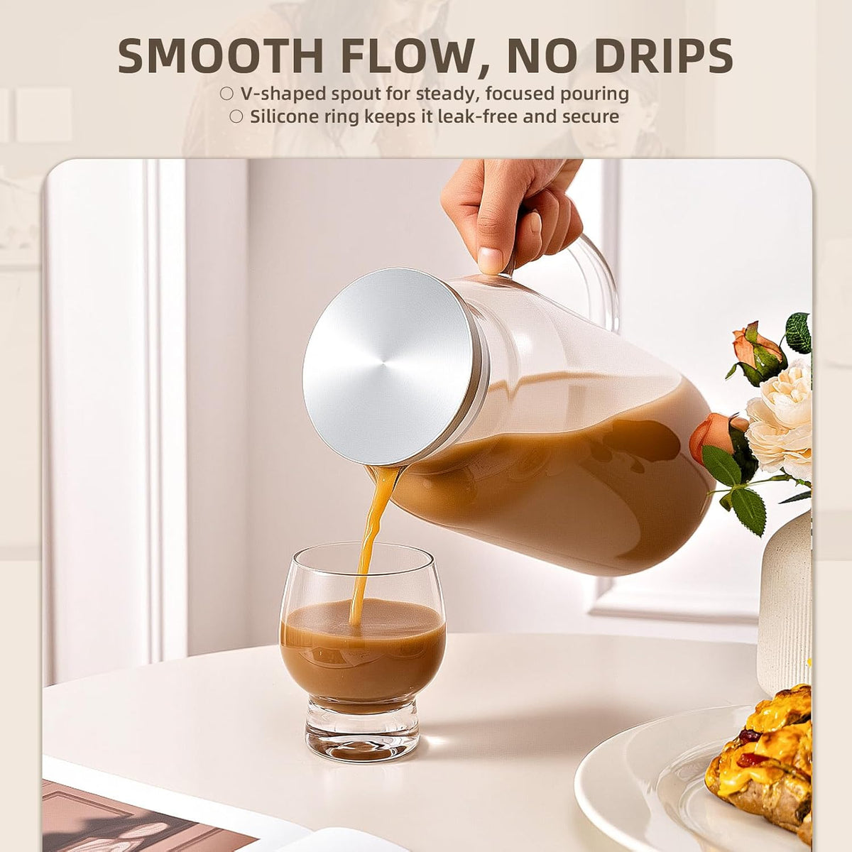 Glass Water Pitcher with Lid and Spout, 1 Gallon Heat Resistant Borosilicate Glass Carafe, Temperature Safe