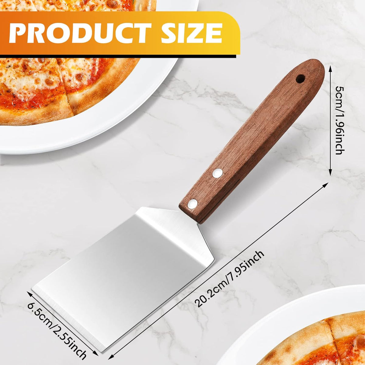 BBTO 20 Pcs Small Brownie Cookie Pizza Spatula Pie Server Stainless Steel Cake Serving Spatula Baking Triangular Spade Wood Handle Shovel for Desserts Pizza Pie Cake Biscuit(Brown)