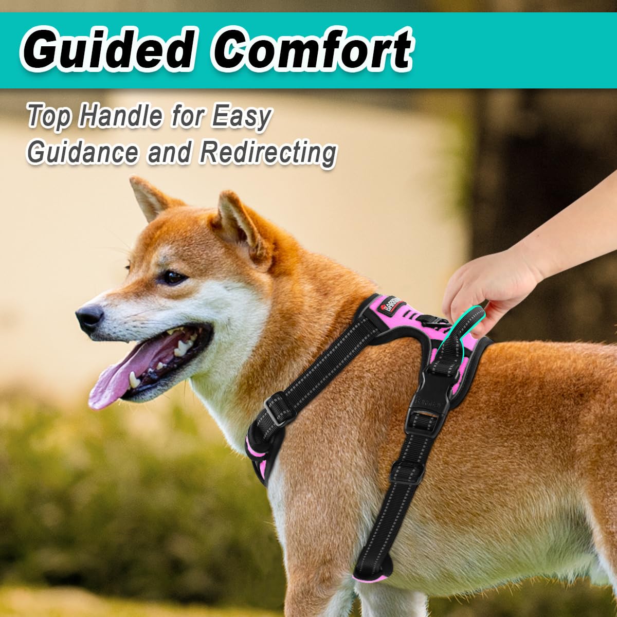 BARKBAY No Pull Pet Harness Dog Harness Adjustable Outdoor Pet Vest 3M Reflective Oxford Material Vest for PINK Dogs Easy Control for Small Medium Large Dogs (L)
