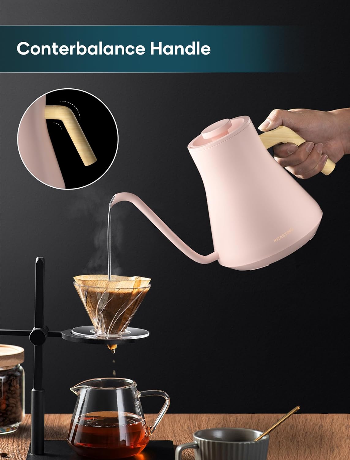 Electric Kettles, Gooseneck Electric Kettle, ±1℉ Temperature Control, Stainless Steel Inner, Quick Heating, for Pour Over Coffee, Brew Tea, Boil Hot Water, 0.9L Pink