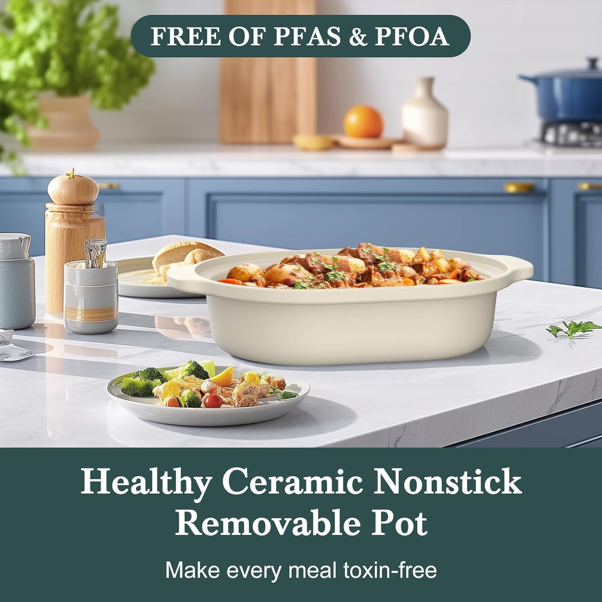 4 Quart Programmable Slow Cooker with Flexible Easy Programming, 8-in-1 Claypot Multi Cooker, Removable Crock, Nonstick, Oven Safe Pot to 450°F, Oatmeal