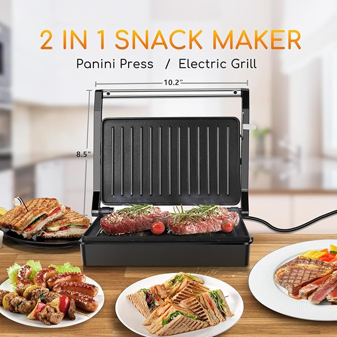 Panini Press Sandwich Maker, Aigostar 1000W Sandwich Press Grill with Non-Stick Coated Plates, Indicator Light, Locking Lid, Cool Touch Handle, Panini Maker Panini Press Grill Easy to Storage & Clean