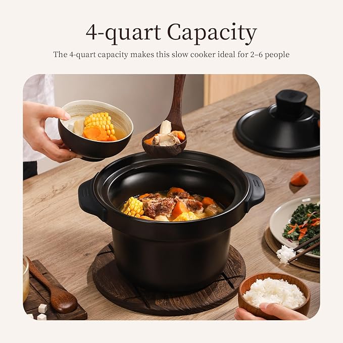 Joydeem 4 Quart Electric Stew Pot, 500W Multi-Functional Cooking Pot with Ceramic Inner, Soup, Porridge, Stew, Braise, with Auto Keep Warm & Timer DDG-A400