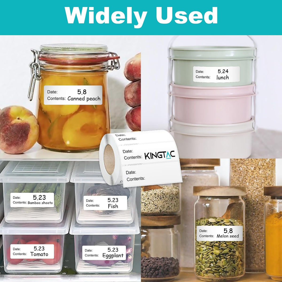 Kingtac 500pcs Food Freezer Labels, 1 x 3 Inch Removable for Food Containers, Mason Jar, No Residue Food Storage Labels Perfect for Kitchen Cannot be Torn