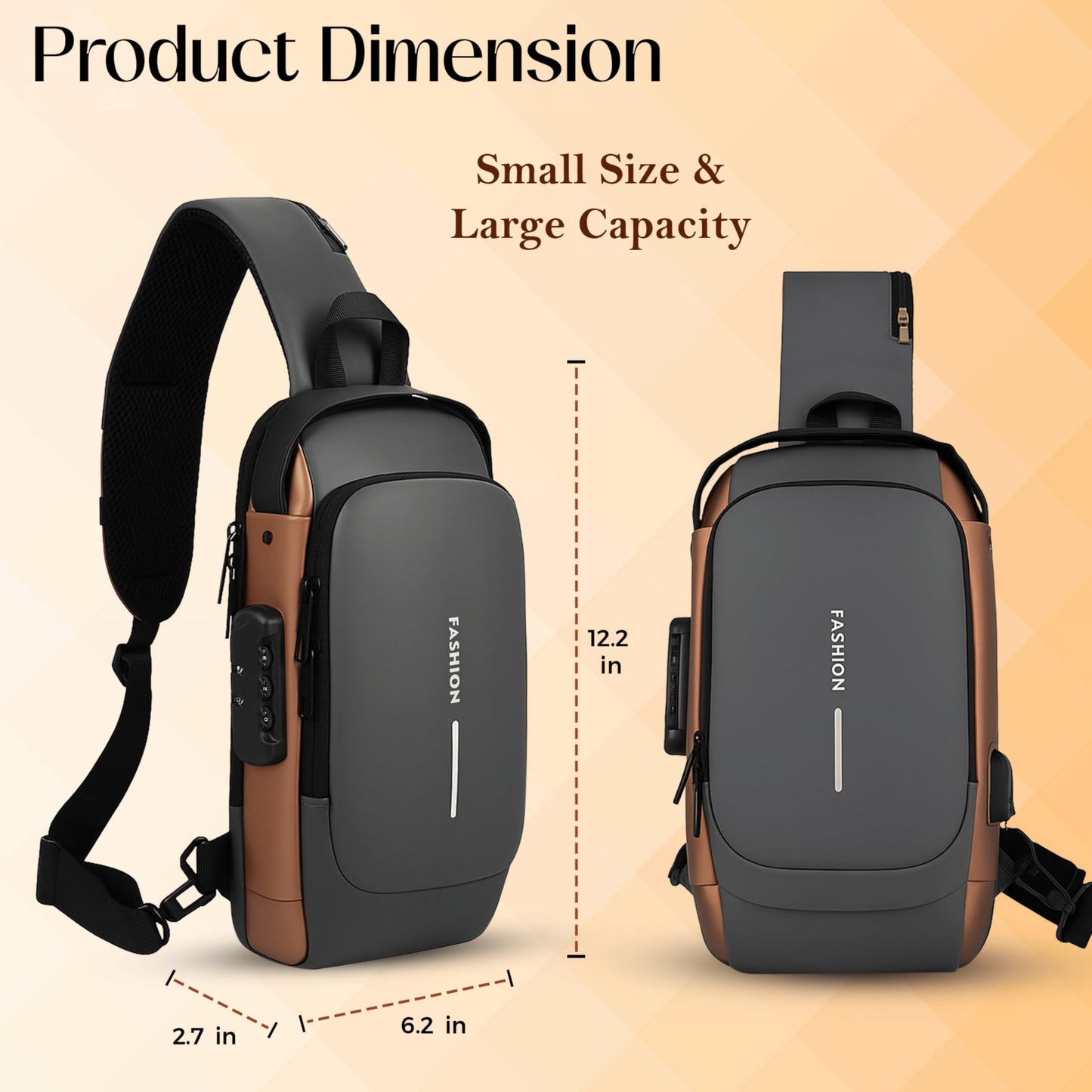 TS WITH TECHSUN Anti-Theft Sling Bag for Men with USB Port – Water-Resistant Chest Crossbody Backpack - Travel, Work, Cycling